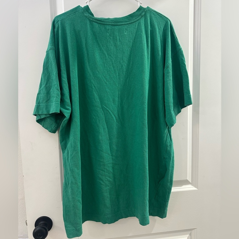 Free People Green Oversized Tunic Top Size M Boho Relaxed Fit Short Sleeve - Picture 3 of 4